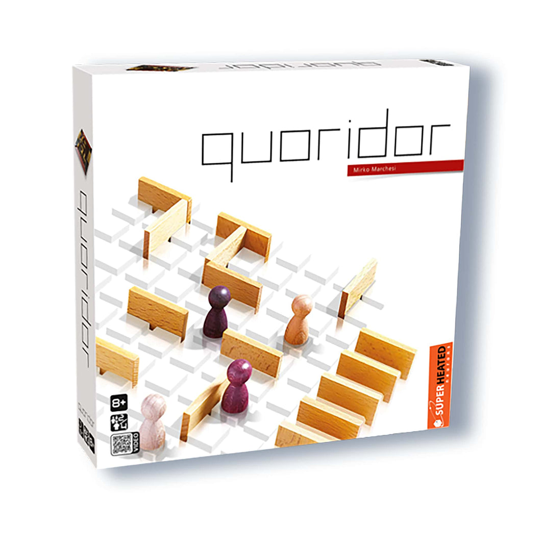Board game box for 'Quoridor' with game pieces on a white background